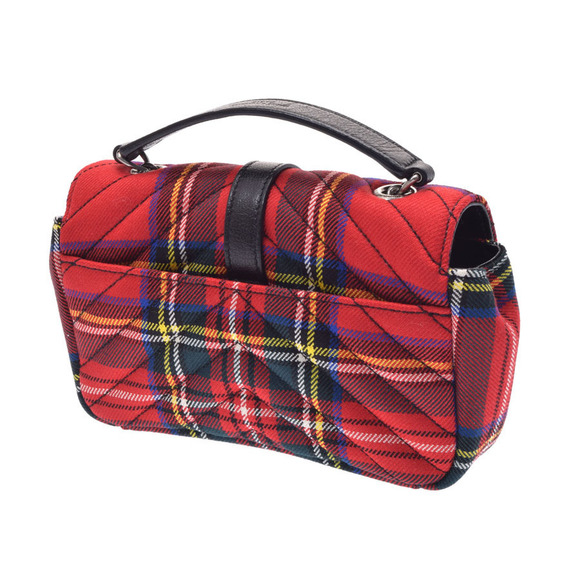 Saint Laurent Punk Check Shoulder Tartan Bag Baby Chain Red - Picture 2 of 12